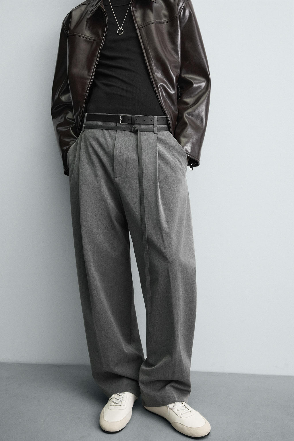 PANTAL?N BALLOON PLIEGUES CINTUR?N / Gris - Zara фото 6