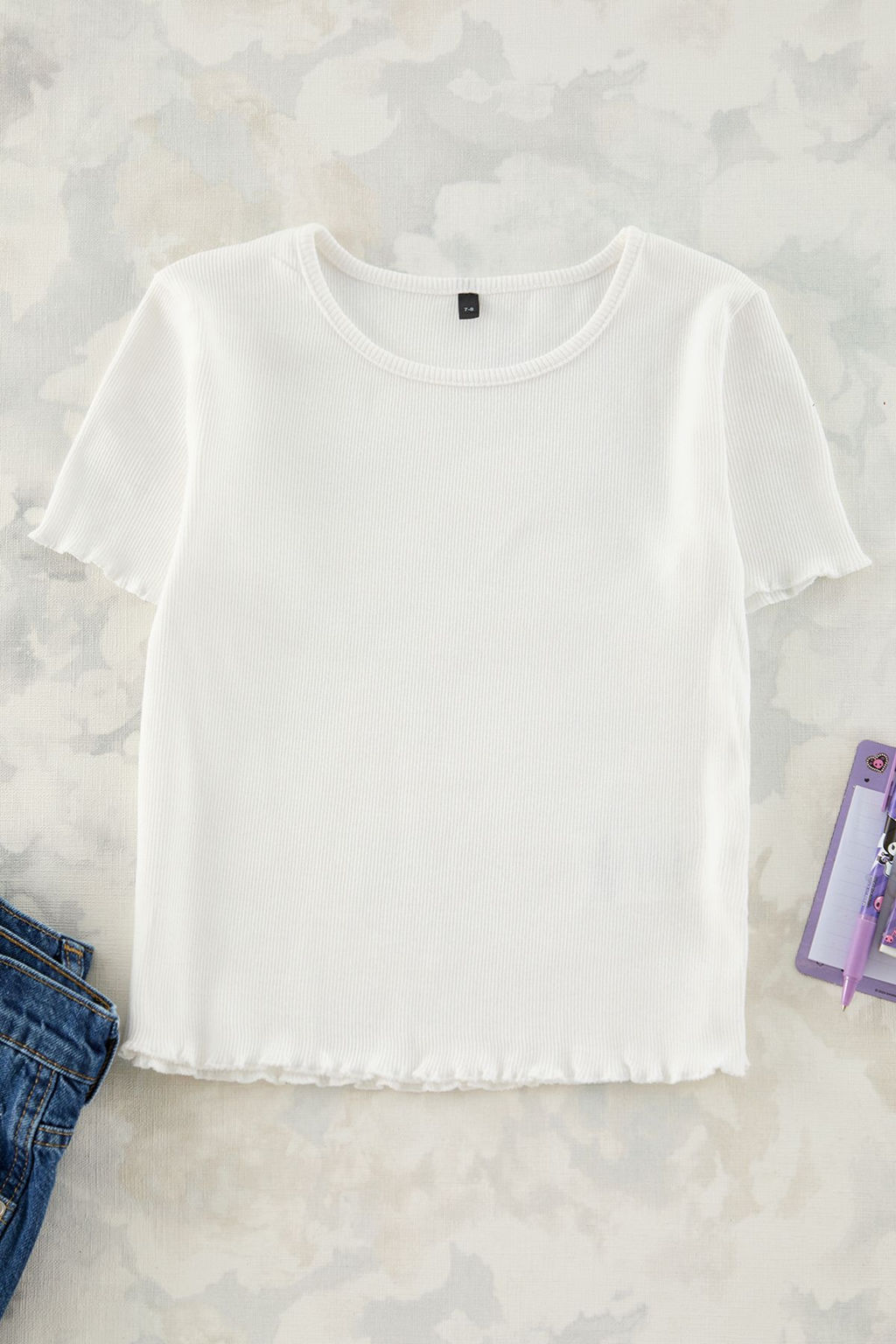 Ekru K?z Cocuk Pamuklu Basic Regular Kal?p Fitilli K?sa Kol Orme T-Shirt TKDSS25TS00020 - Trendyolmilla фото 5