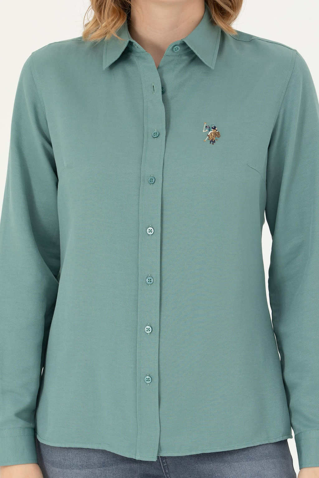 Женская мятная базовая рубашка с длинным рукавом - U.s. polo assn фото 20