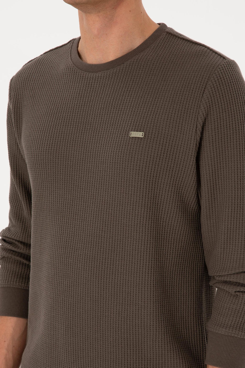 Erkek Bisiklet Yaka Regular Fit Petek Dokulu Vizon Sweatshirt - U.s. polo assn фото 7