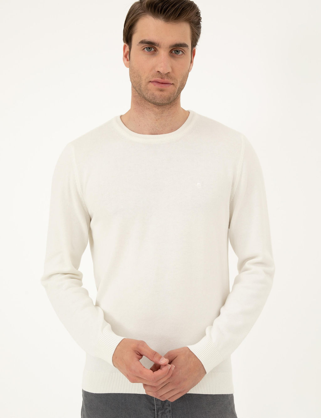 Ekru Slim Fit Bisiklet Yaka Basic Triko Kazak - Pierre cardin фото 3