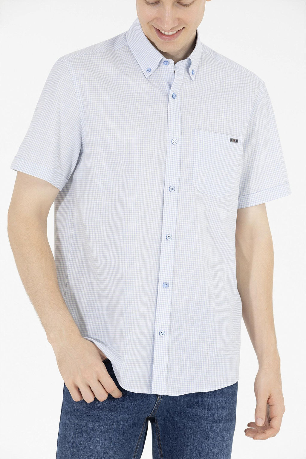 U. S. Polo Assn / Мужская синяя рубашка с коротким рукавом - U.s. polo assn фото 6