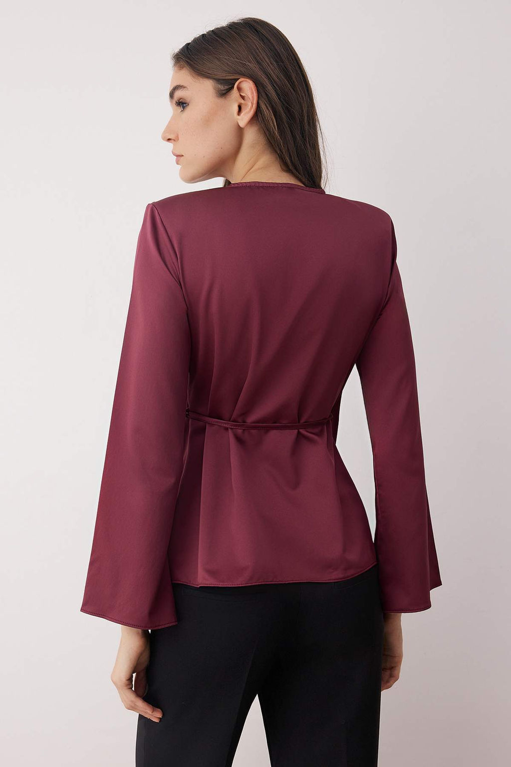 Bordo Saten Kruvaze Dokuma Bluz TWOAW26BZ00052 - Trendyolmilla фото 8