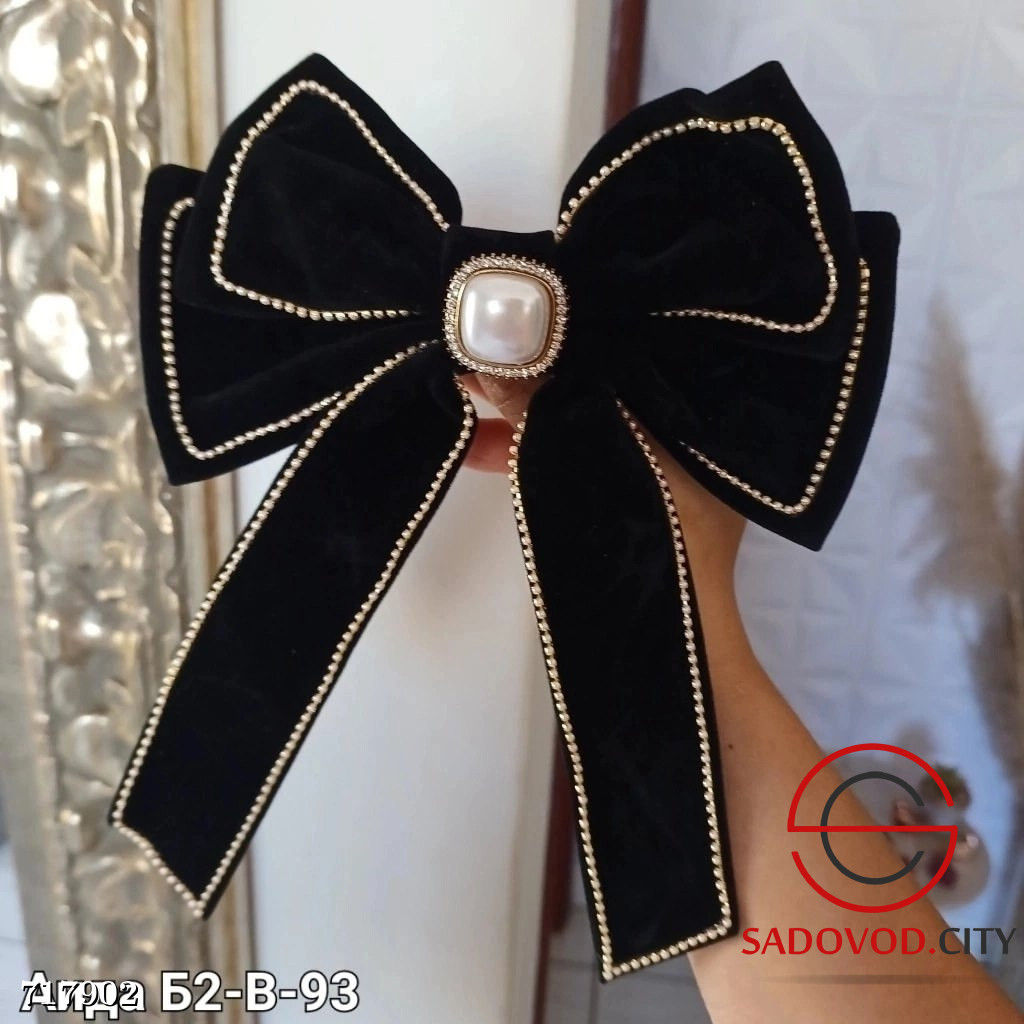 Бархатная заколка с бантом и с жемчугом - Bruno фото 2