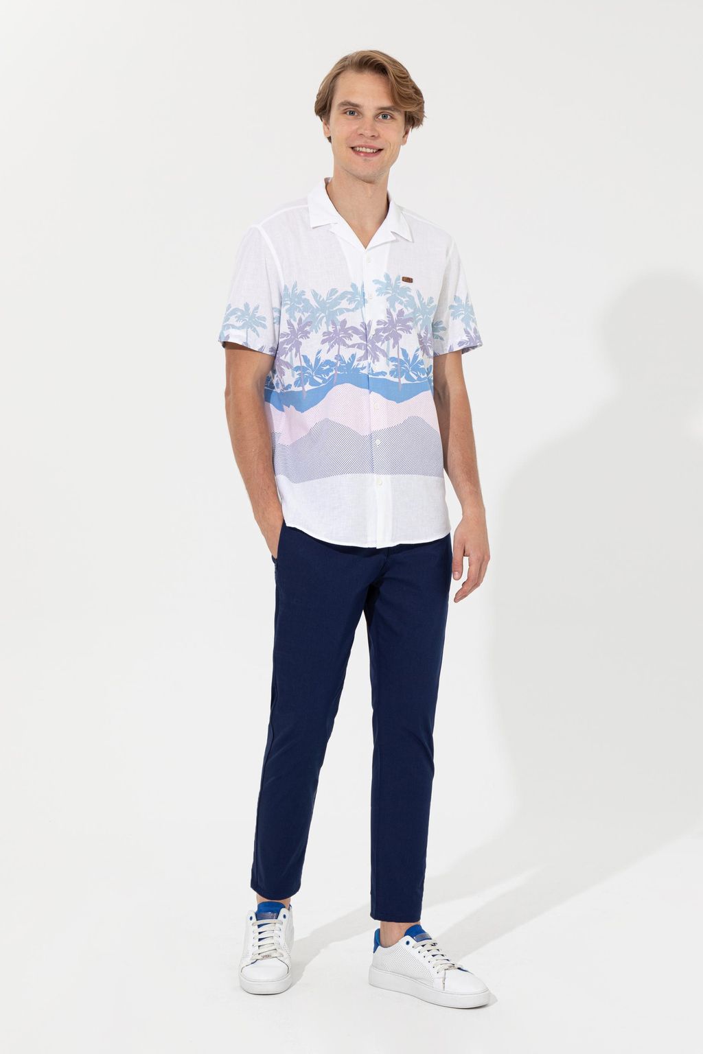 U. S. Polo Assn Мужская синяя рубашка с коротким рукавом - U.s. polo assn фото 4