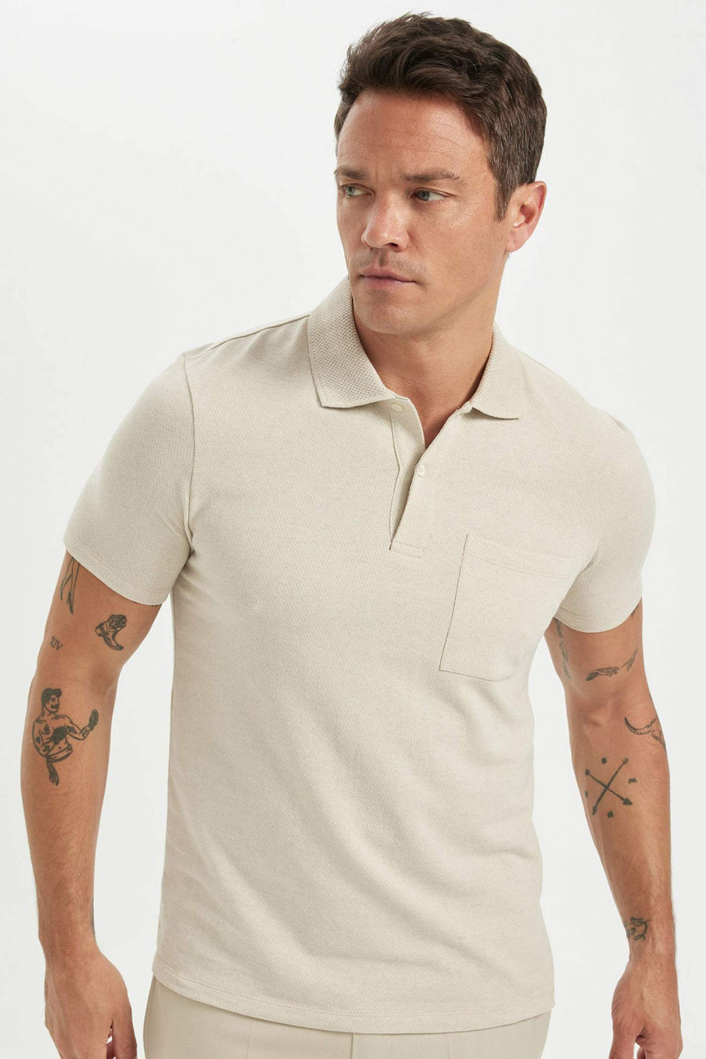 Slim Fit Dar Kesim Basic Duz K?sa Kollu Polo Tisort - Defacto фото 5