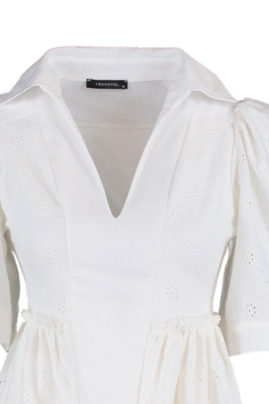 TRENDYOLMILLA Beyaz Skater/Belden Ac?lan Brode Mini Astarl? Dokuma Elbise TWOSS21EL3680 фото 7