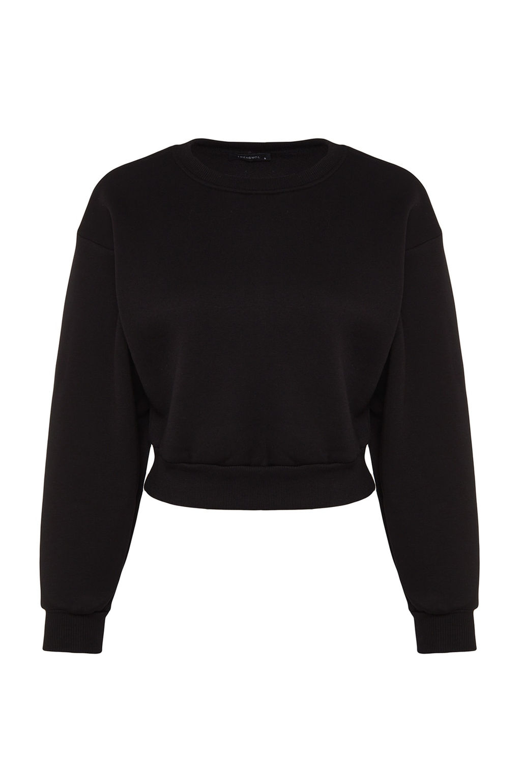 TRENDYOLMILLA Siyah Rahat Kesim Crop Basic Bisiklet Yaka Kal?n Ici polarl? Orme Sweatshirt TWOAW24SW00147  фото 6