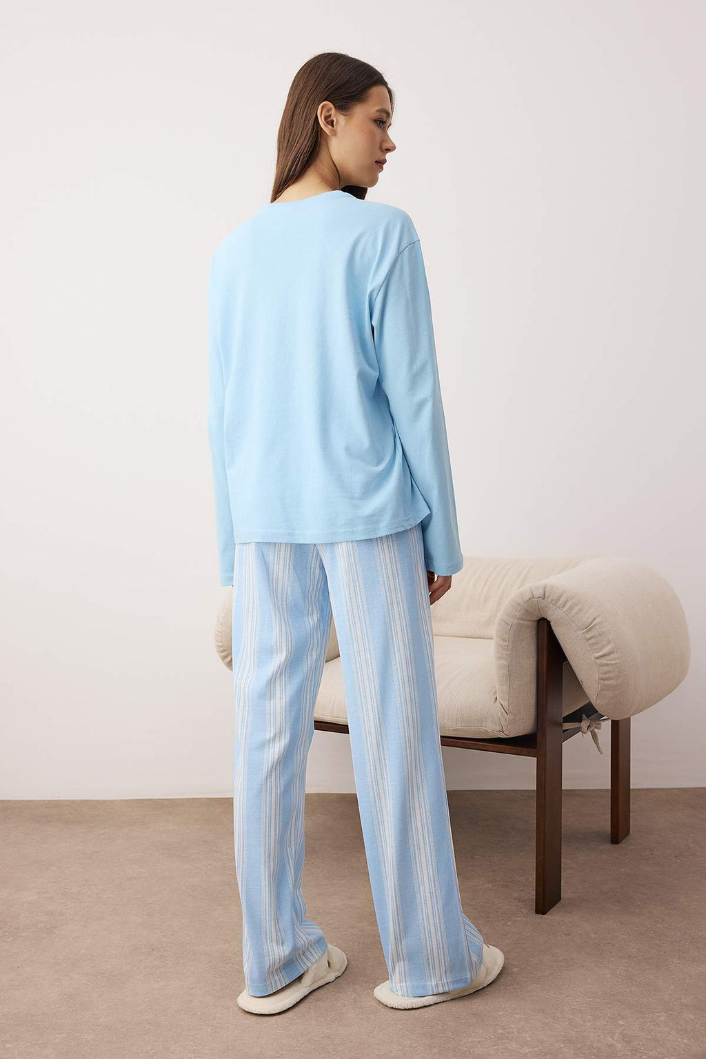 Trendyolmilla Antrasit %100 Pamuklu Cizgili Orme Pijama Tak?m? THMAW25PT00188  фото 10