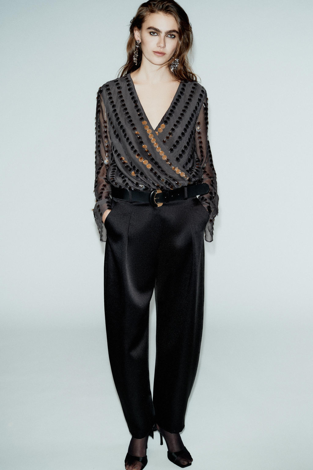 SATIN BARREL TROUSERS WITH BELT