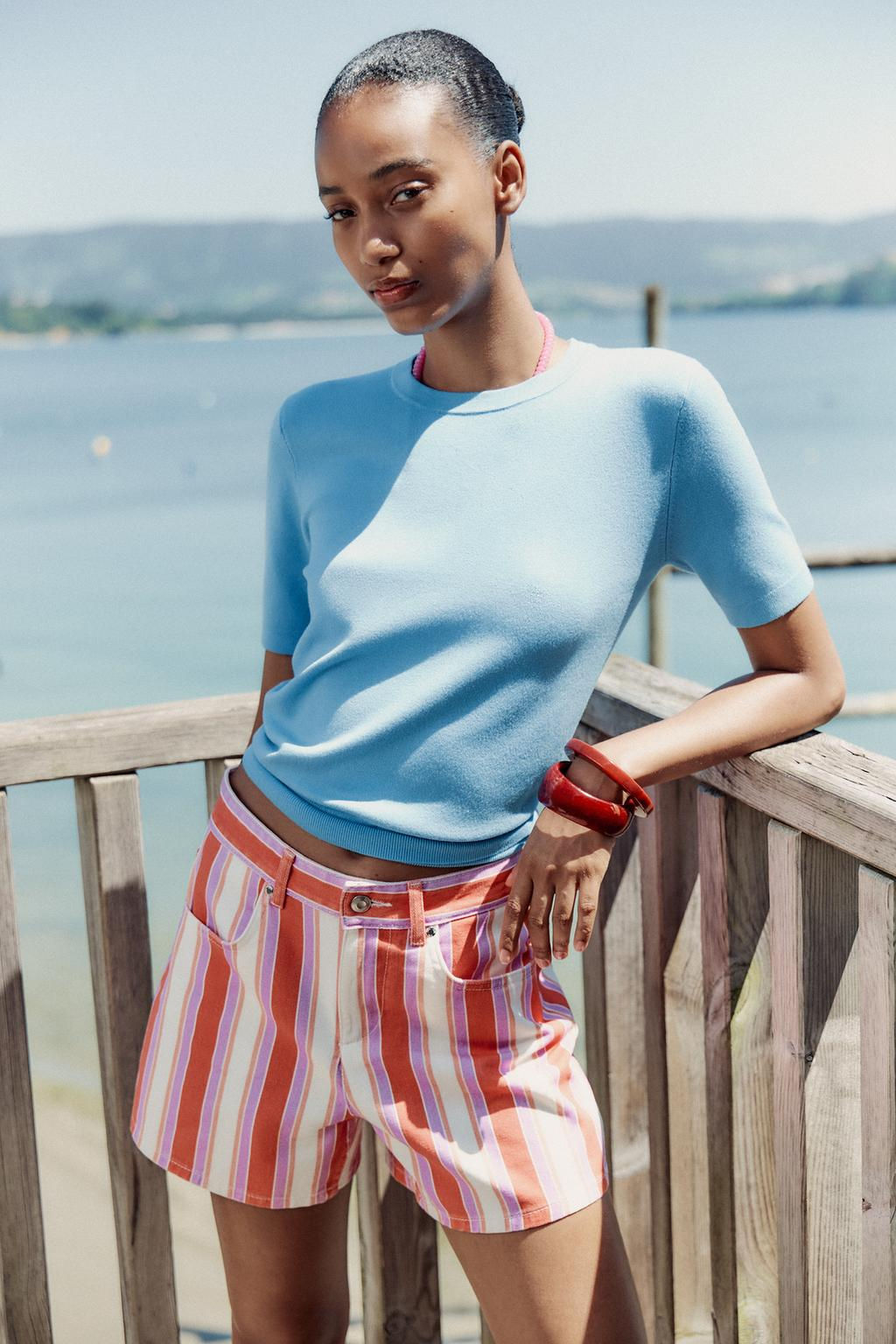 BASIC PLAIN KNIT SHORT SLEEVE TOP - Zara фото 16