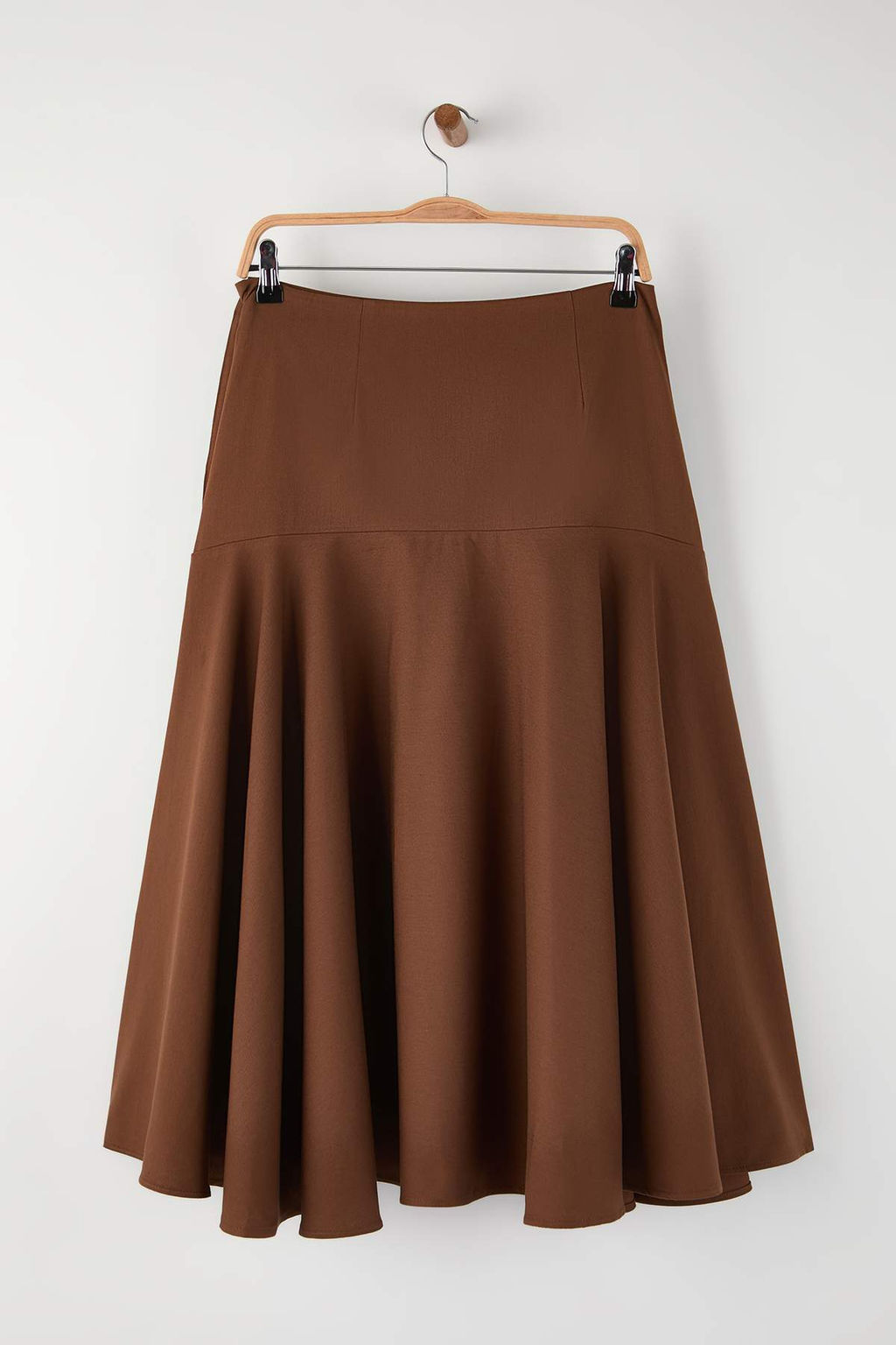 Koyu Kahverengi Dugme Detayl? Midi Boy Gabardin Pamuklu Klos Etek TWOAW26ET00033