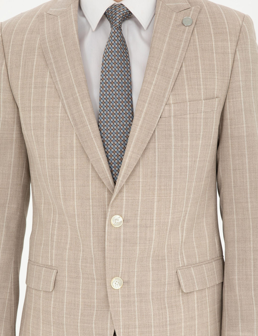 Bej Ekstra Slim Fit _izgili Y_n Tak_m Elbise