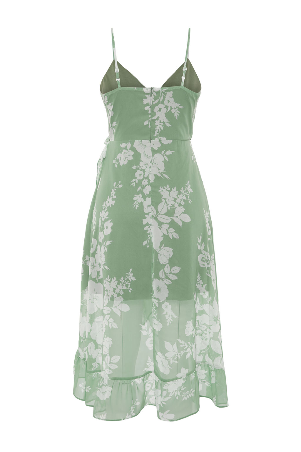 Yesil Cicek Kruvaze Midi Sifon Astarl? Dokuma Elbise TWOSS19EL0375