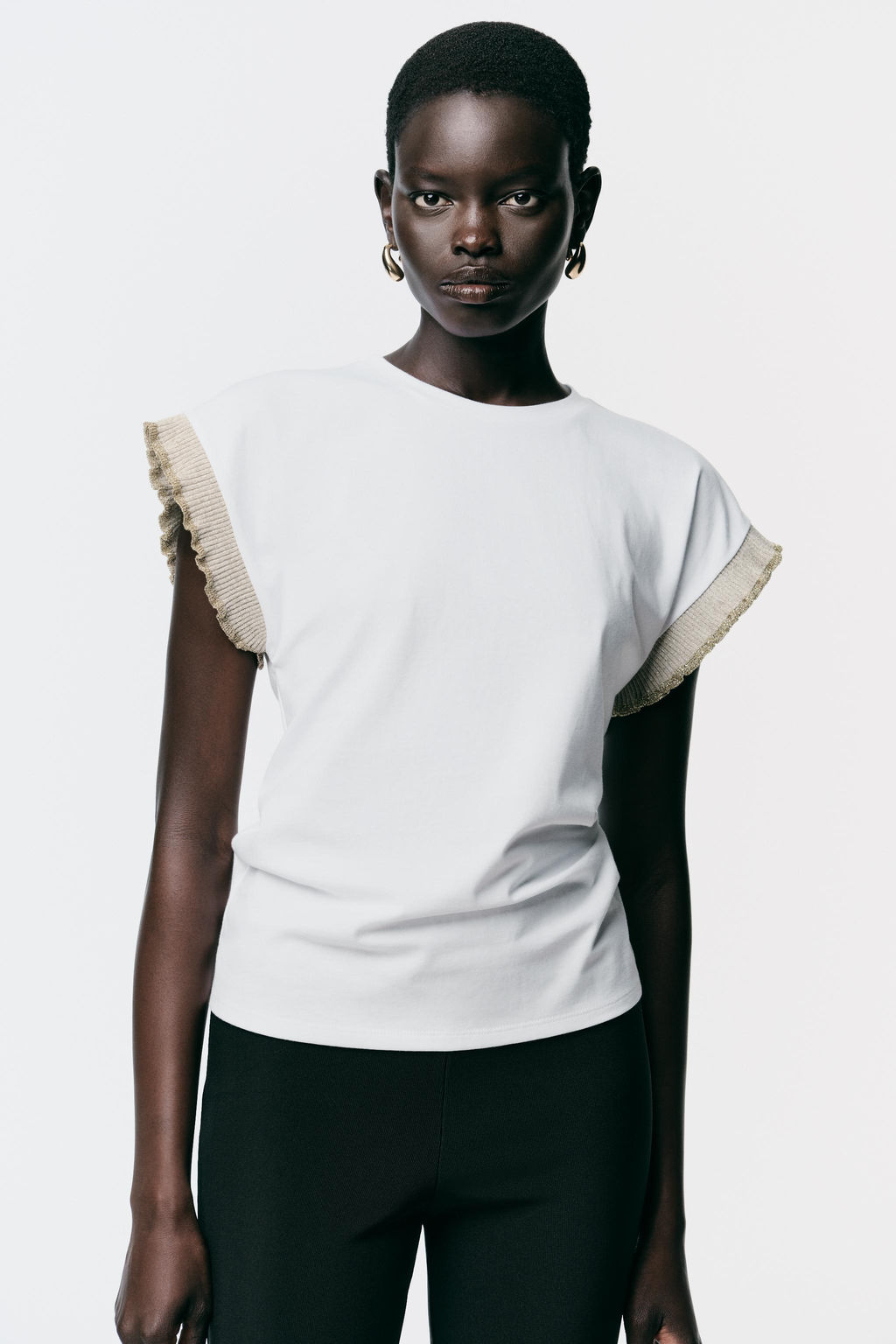 METALLIC THREAD RUFFLE T-SHIRT - Zara фото 8
