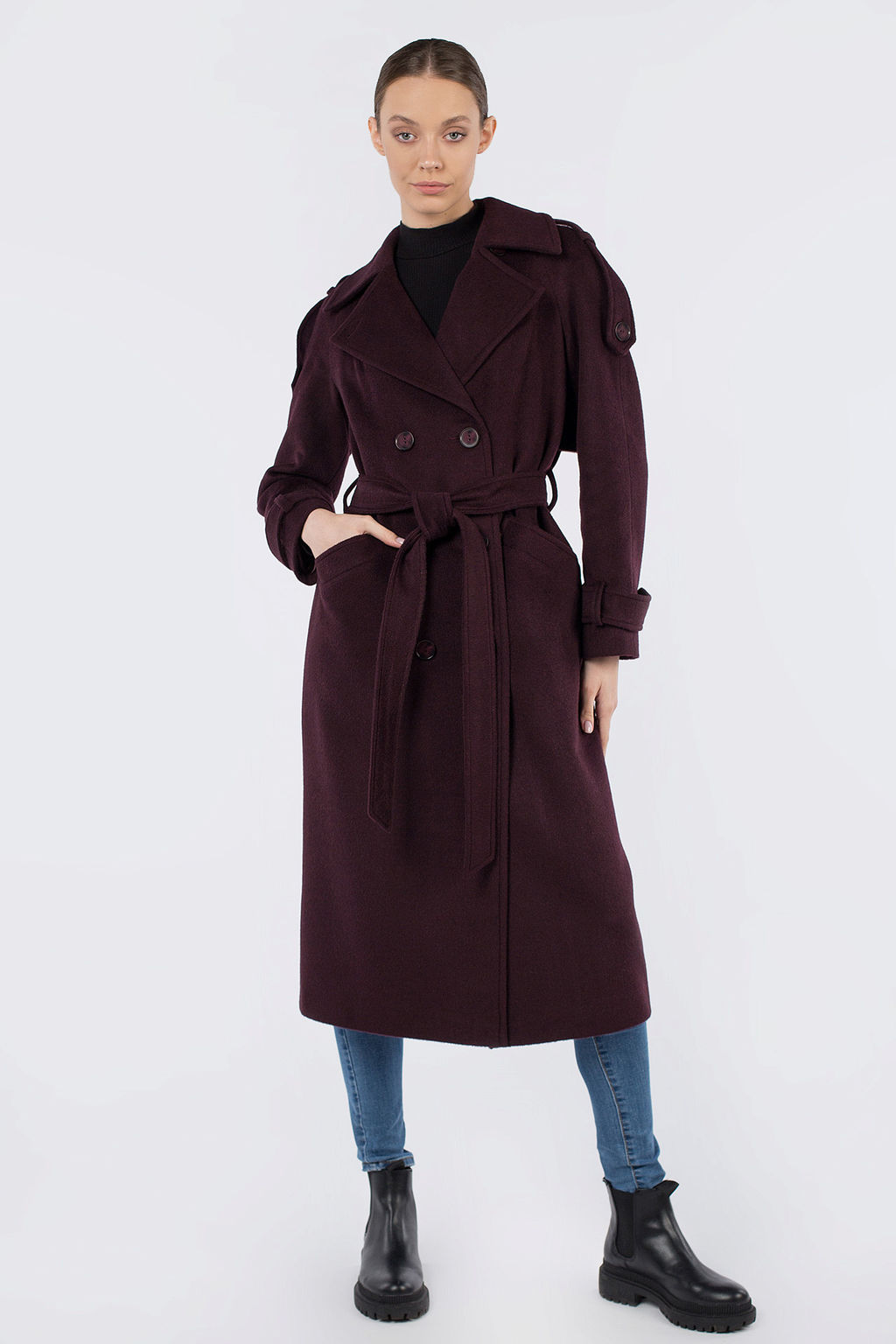 01-11365 Пальто женское демисезонное (пояс)