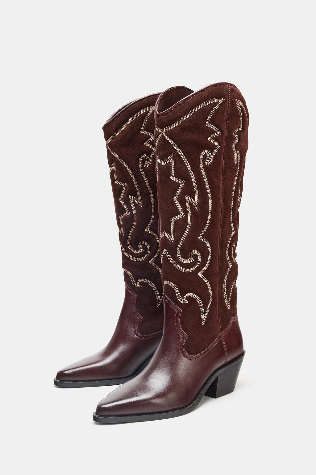 EMBROIDERED LEATHER COWBOY KNEE-HIGH BOOTS
