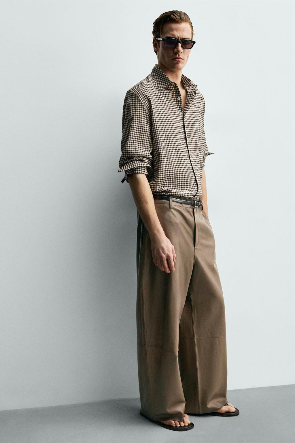 PANTAL?N BALLOON FIT PIEL / Beige - Zara фото 16
