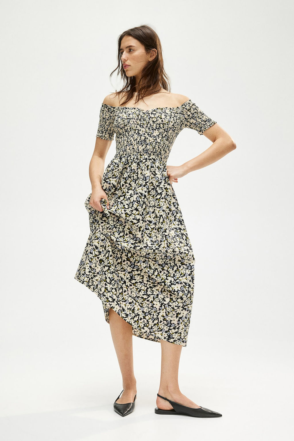 Vestido off-the-shoulder con cuerpo nido de abeja - H&m фото 2