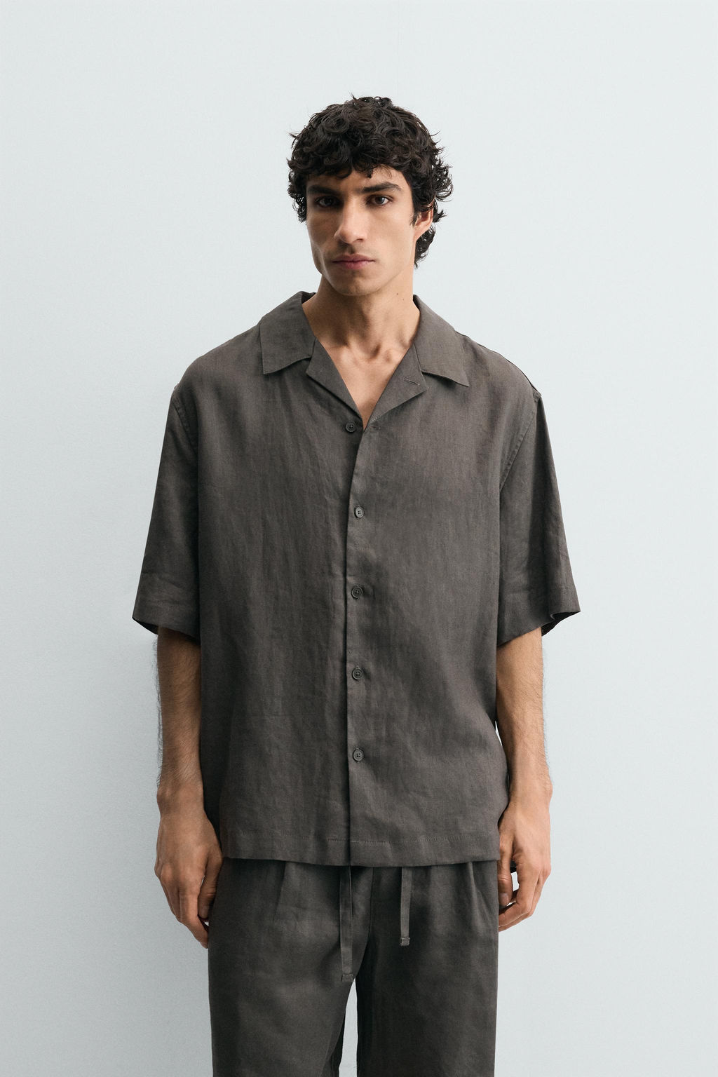 Рубашка CAMISA RELAXED FIT LINO льняная темно-зеленая
