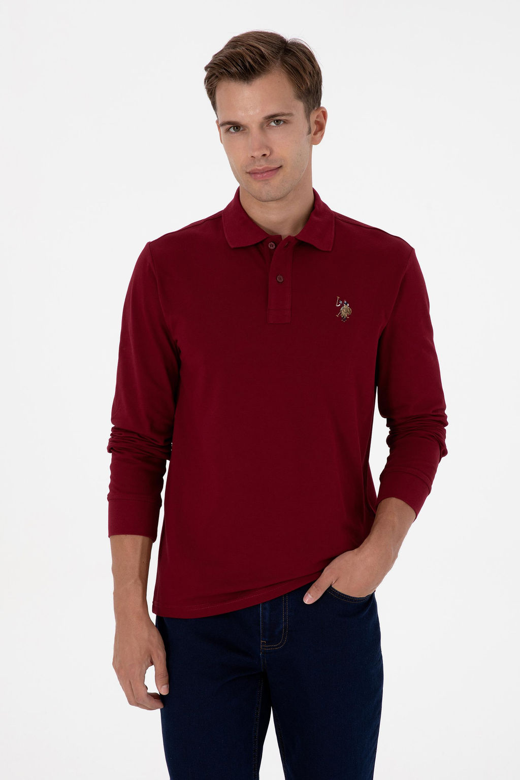 Erkek Regular Fit Polo Yaka Bordo Basic Sweatshirt Sepette S_rpriz _ndirim