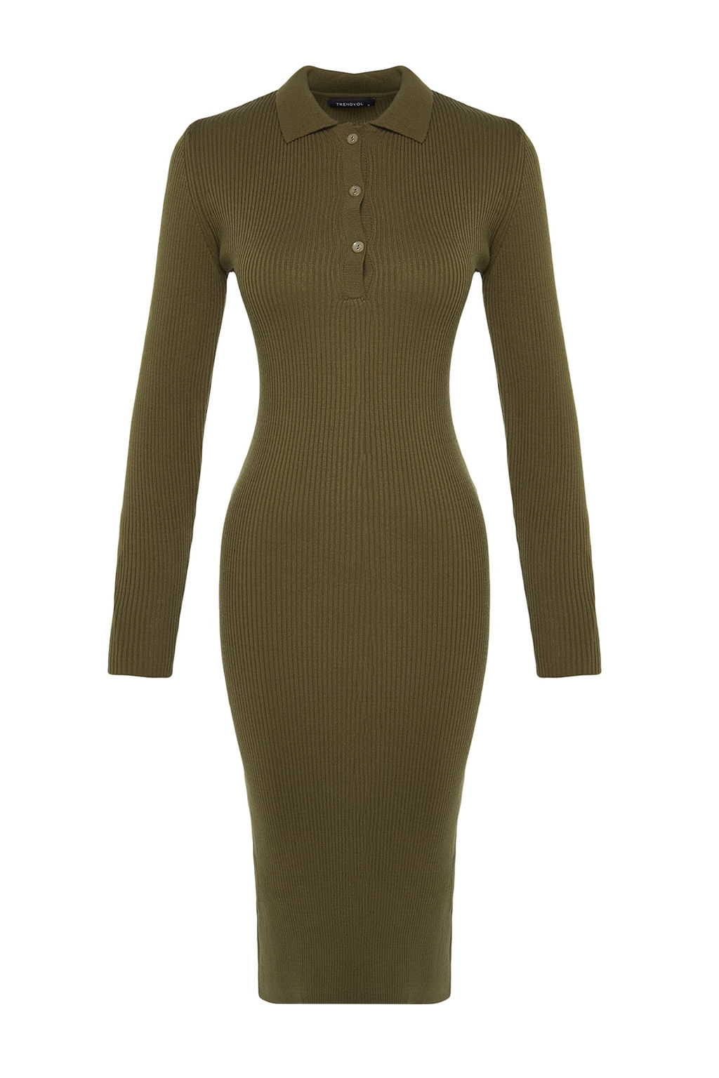 Haki Midi Triko Polo Yaka Elbise TWOAW24EL00029 - Trendyolmilla фото 7