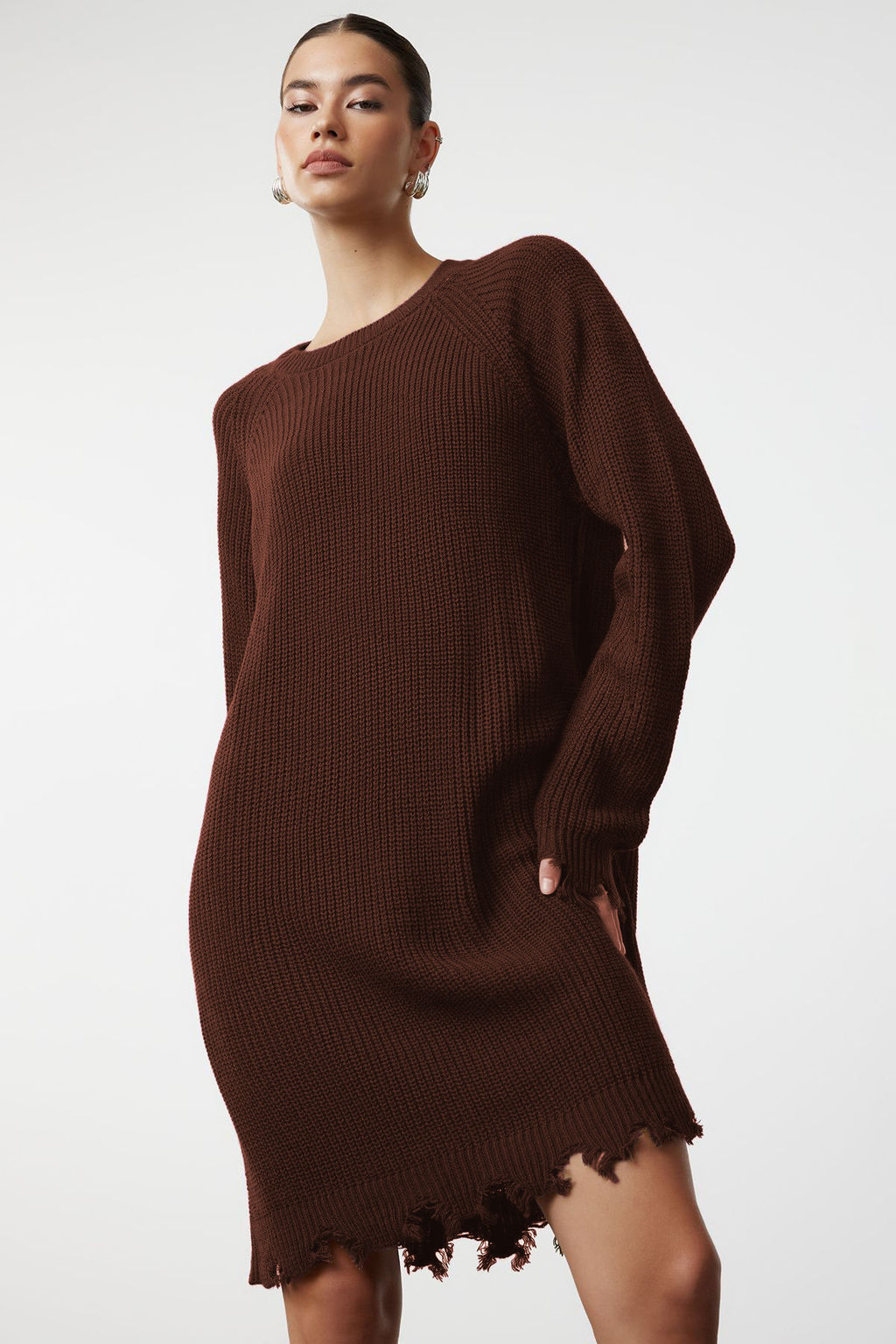 TRENDYOLMILLA Haki Mini Triko Genis Kal?p Ak?tma Detayl? Duz Elbise TWOAW24EL00113 фото 38