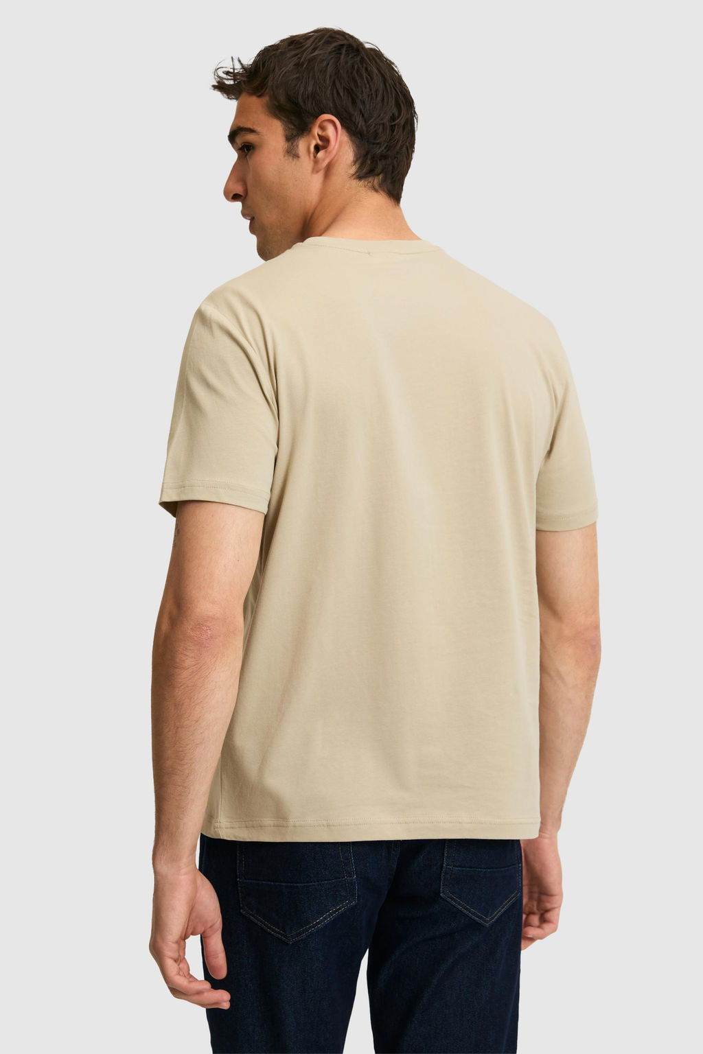 Erkek Regular Fit Bisiklet Yaka A__k Haki Basic Ti__rt