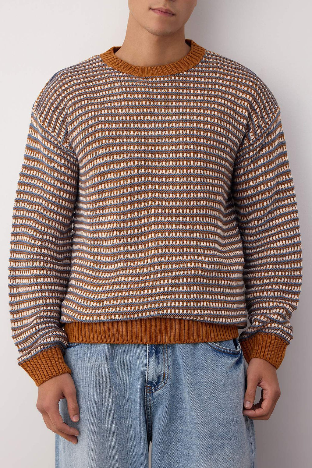 Trendyolmilla Man Camel Regular Bisiklet Yaka Jakarl? Kazak TMNAW22KZ0658  фото 3