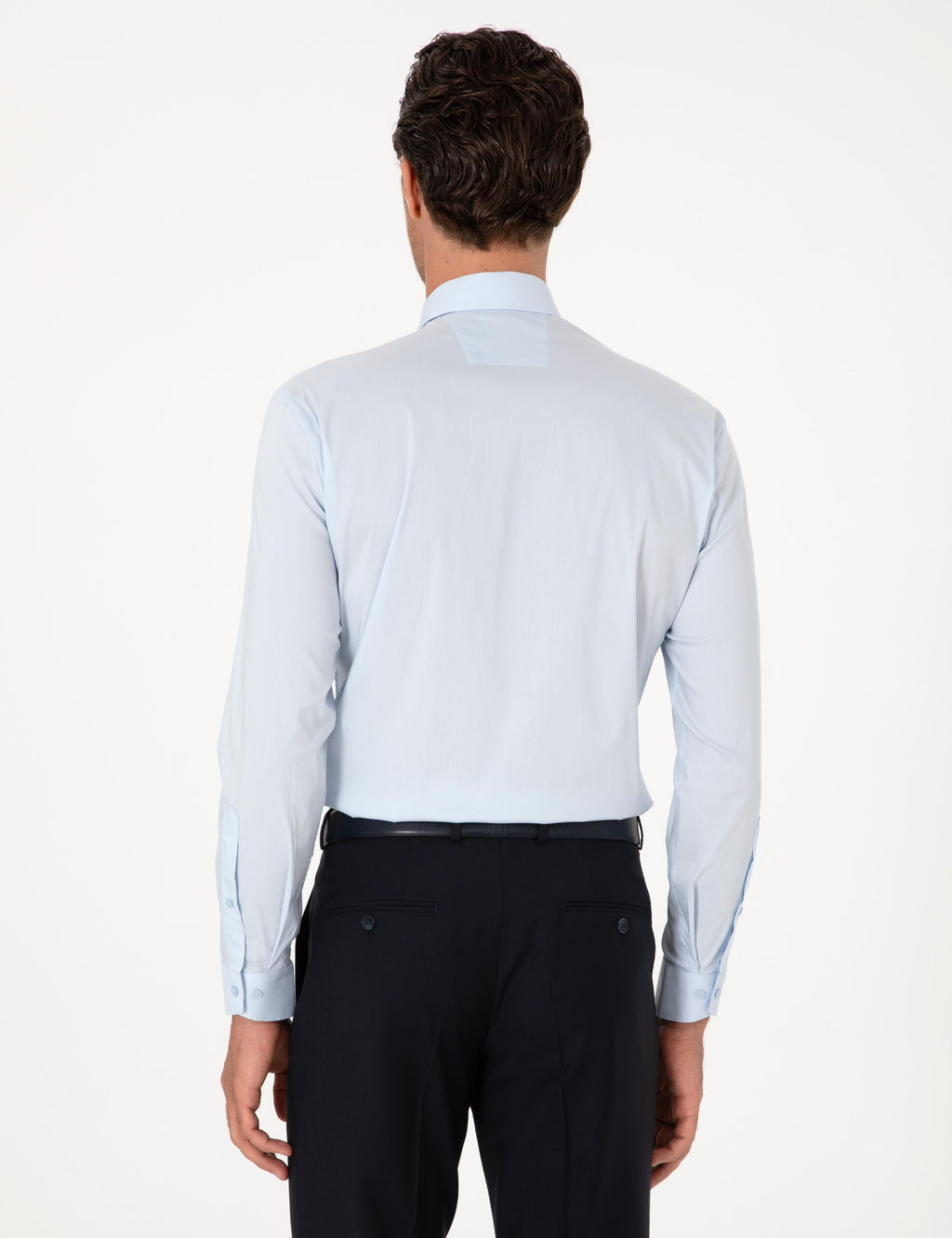 A__k Mavi Slim Fit Pamuk Kar___ml_ Klasik Yaka Basic G_mlek - Cacharel фото 5