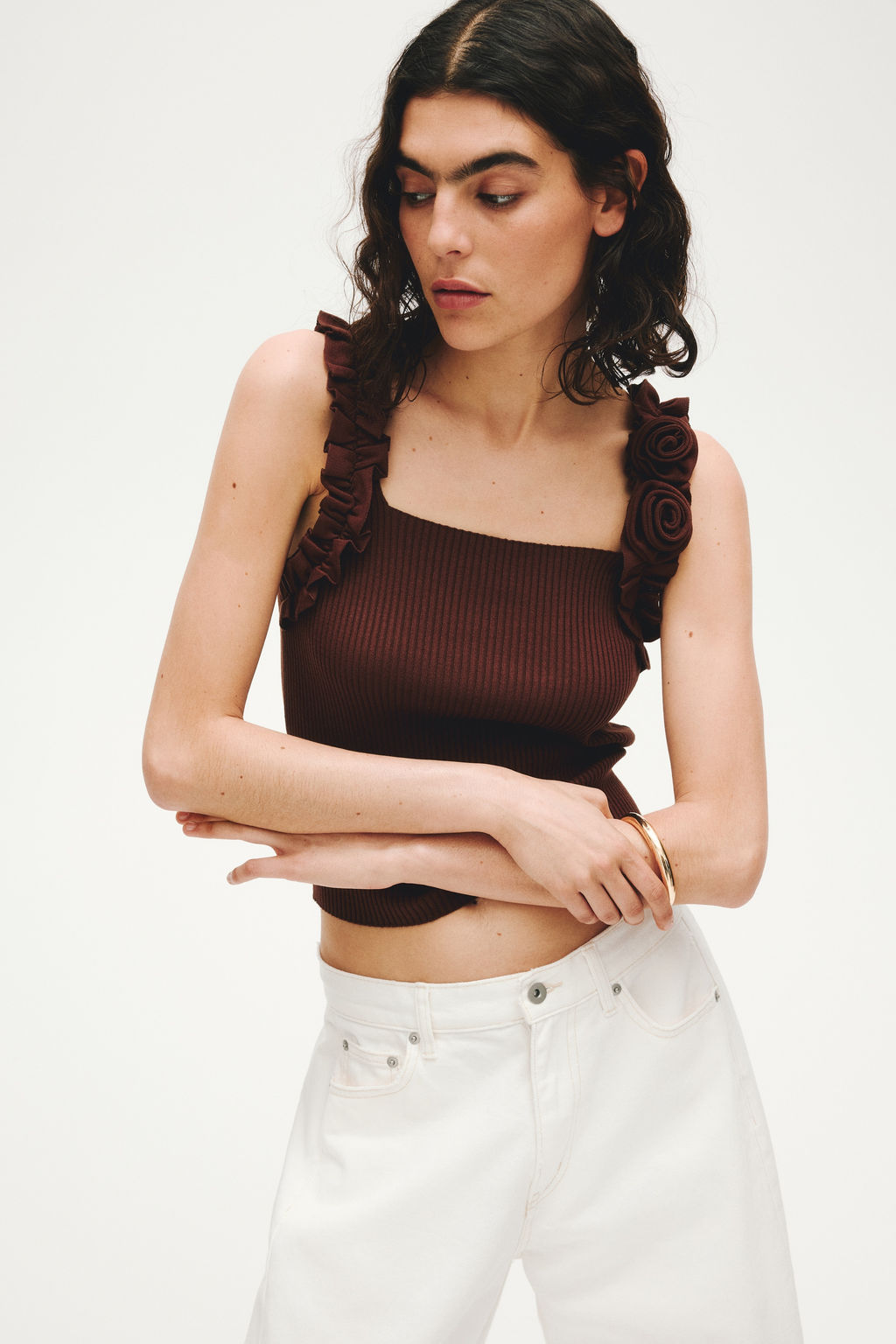 Top en punto acanalado con aplicaciones de rosa - H&m фото 6