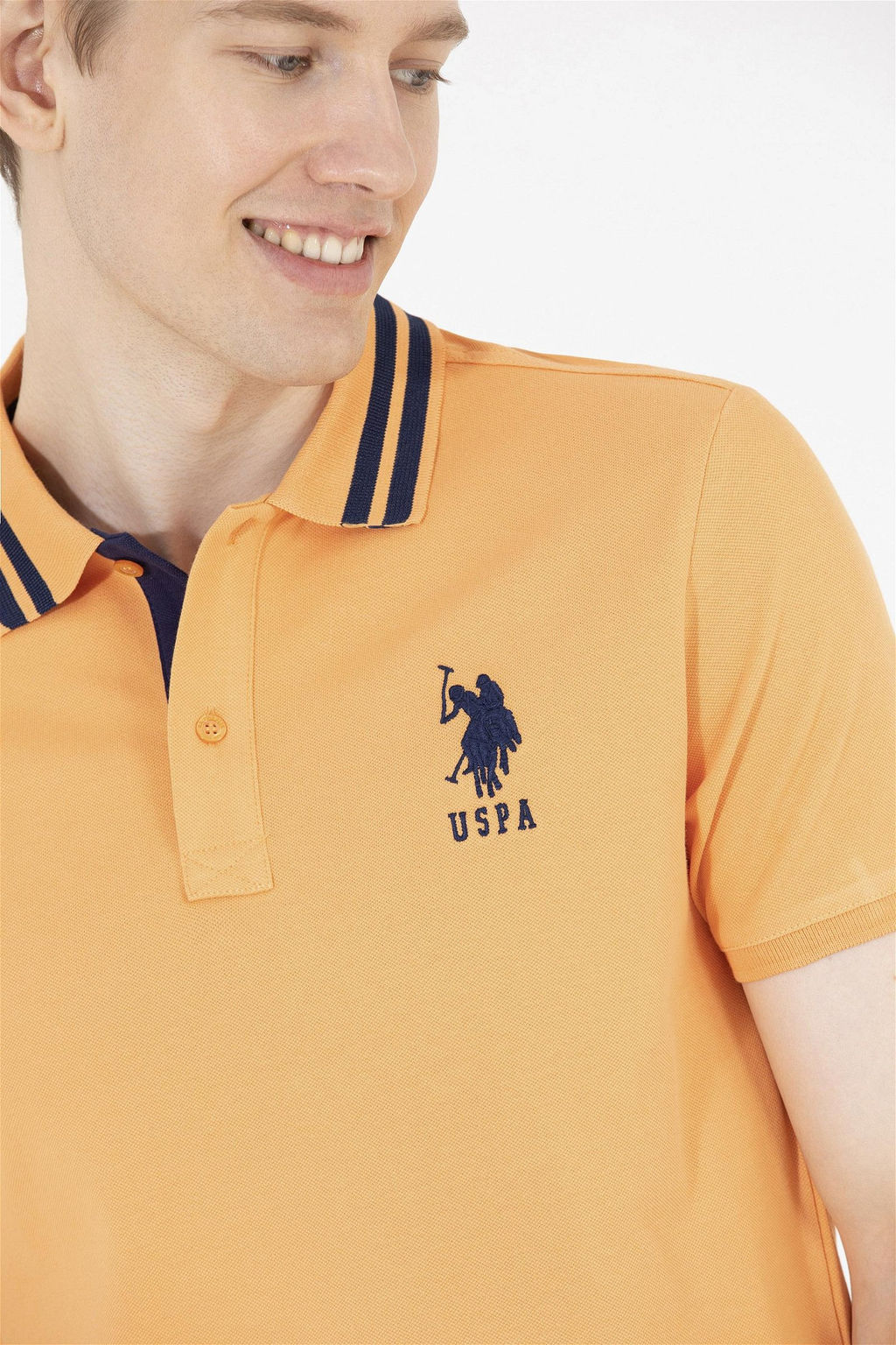 Мужская оранжевая базовая футболка с воротником-поло - U.s. polo assn фото 7