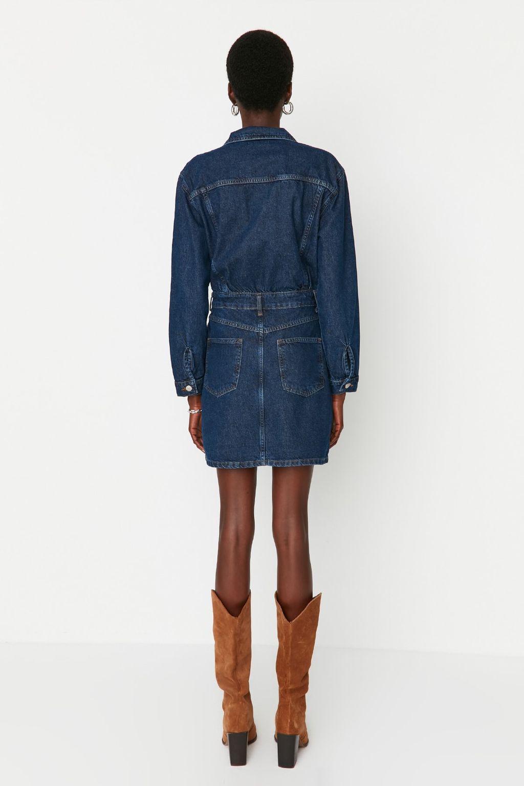 Trendyolmilla Mavi Cep Detayl? Mini Denim Gomlek Elbise TWOAW23EL00643 фото 5