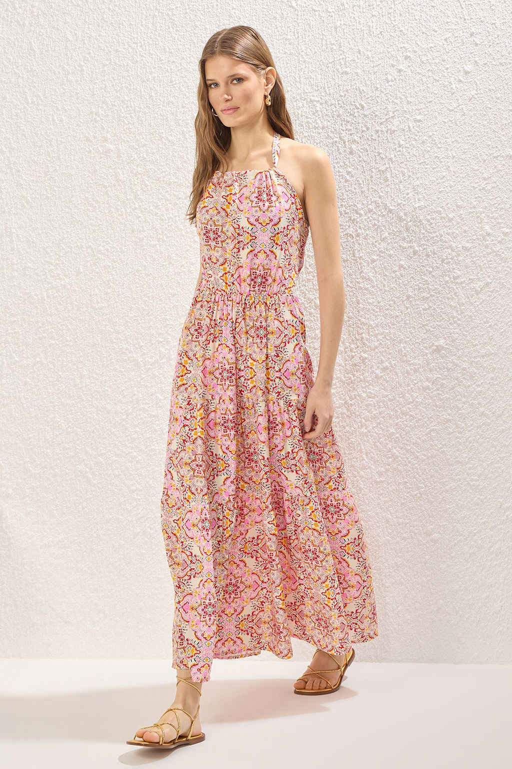 Pembe Sal Desen Dokuma Maxi Elbise TWOSS25EL00700 - Trendyolmilla фото 3