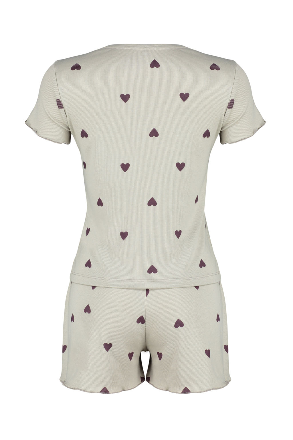 Trendyolmilla Gri Melanj Kalpli Slogan Bask?l? Lastikli Fitilli Sortlu Orme Pijama Tak?m? THMSS24PT00220  фото 21