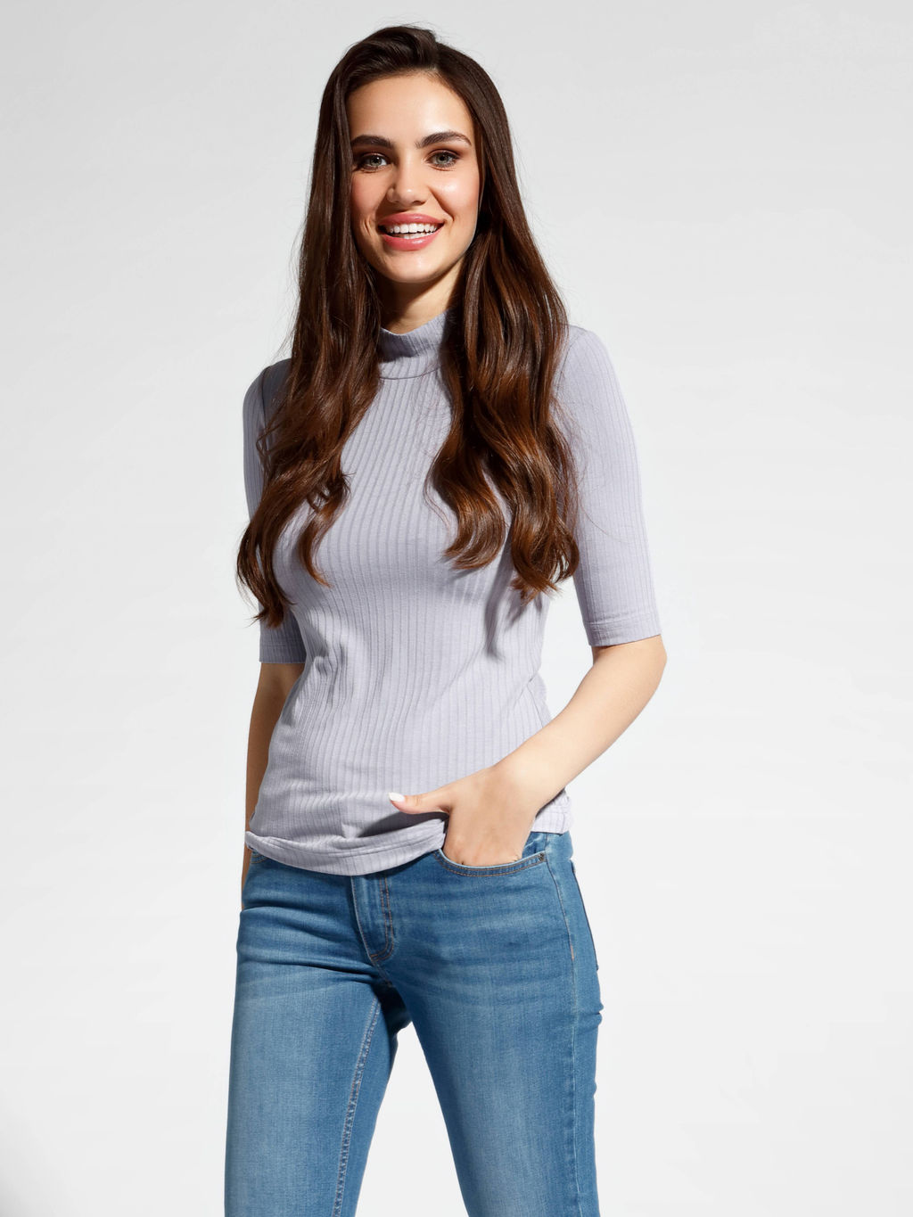CONTE Топ в рубчик из вискозы премиального качества LD 1031 lilac grey