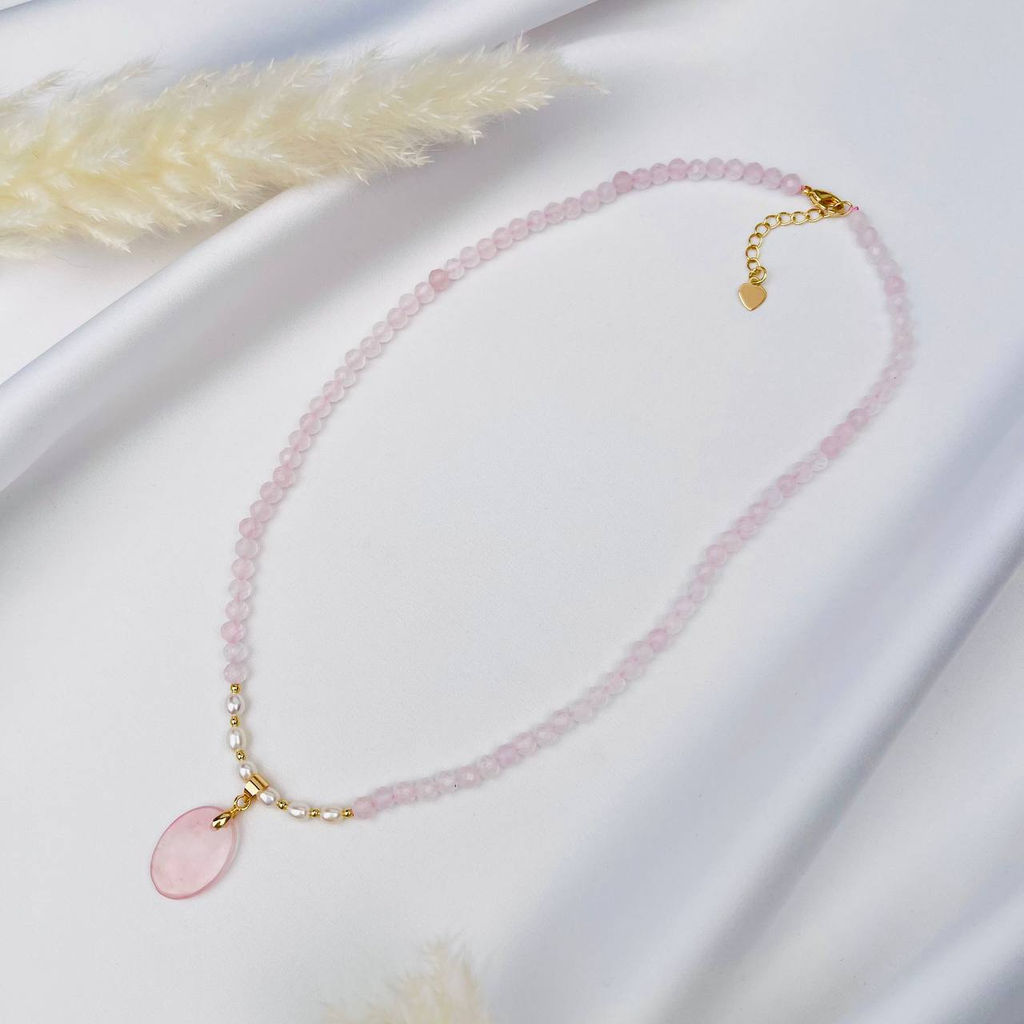 Колье из Розового кварца и Жемчуга 40 см +