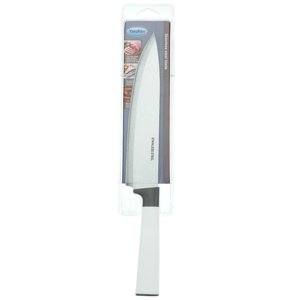 Стефани Нож кухонный 205мм из нержавеющей стали, широкое лезвие, пластмассовая ручка, цвета в ассортименте: розовый, голубой, белый, шоколадный, в блистере (Китай) - Домашняя мода фото 3