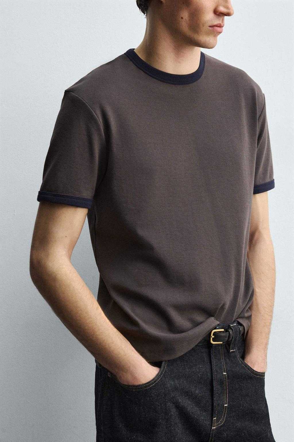 CAMISETA RIB CONTRASTE B?SICA / Gris antracita - Zara фото 6