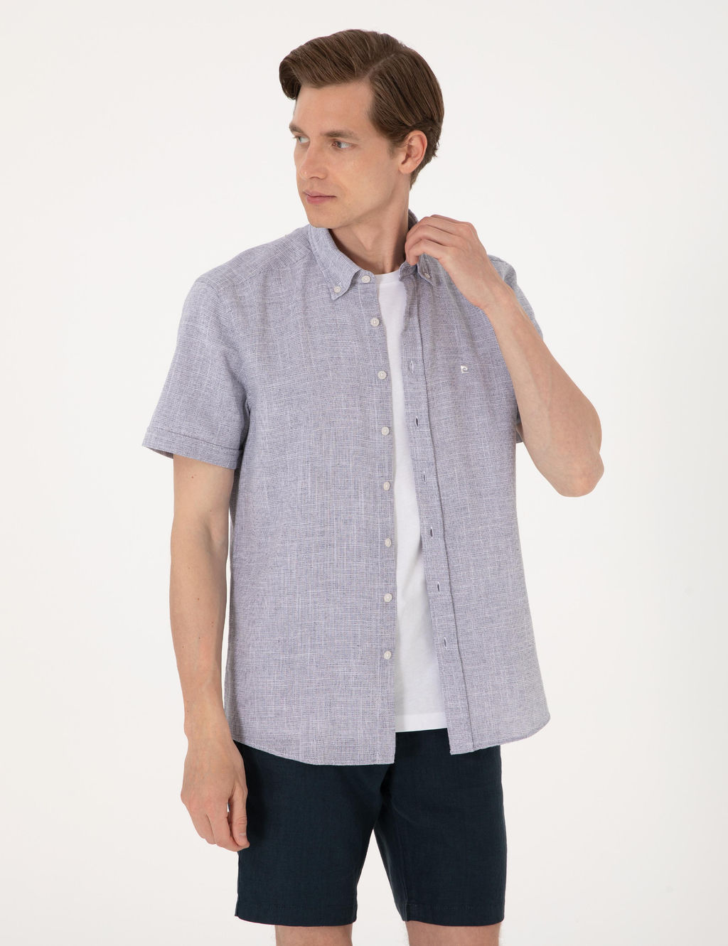 Lacivert Regular Fit K_sa Kollu G_mlek