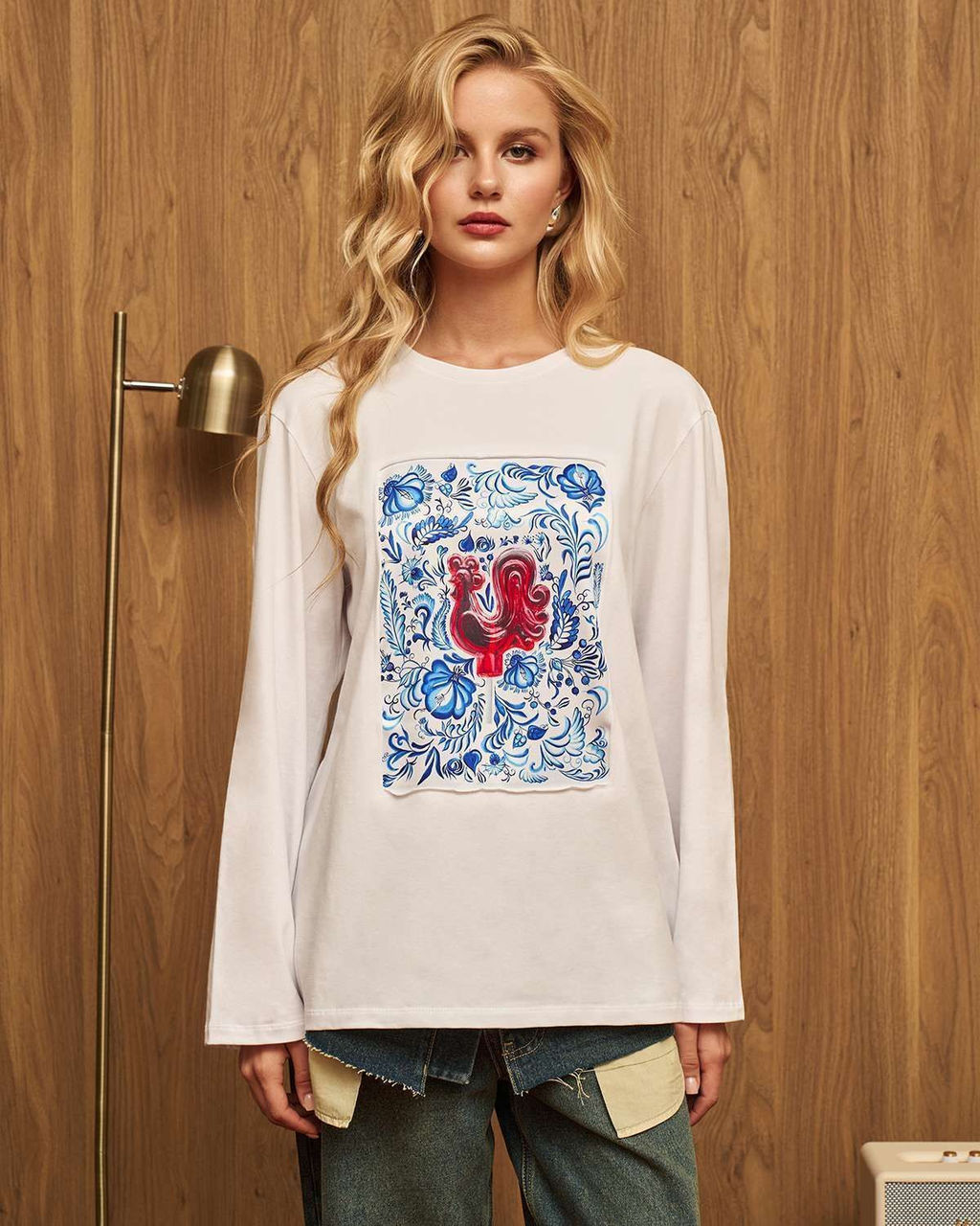 Лонгслив с шёлковой вставкой Петушок LRP001 - Sahar art lab фото 4