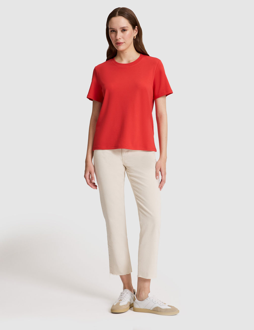 K_rm_z_ Regular Fit Bisiklet Yaka Basic Ti__rt