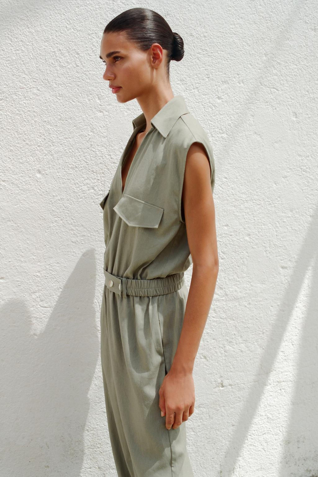 LINEN BLEND BELTED JUMPSUIT - Zara фото 3