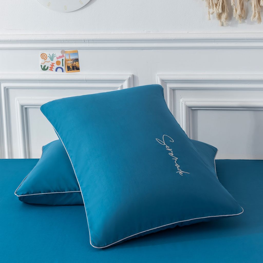 Комплект постельного белья Однотонный Сатин Вышивка на резинке CHR039 160*200*35 2 спальный 4 Наволочки