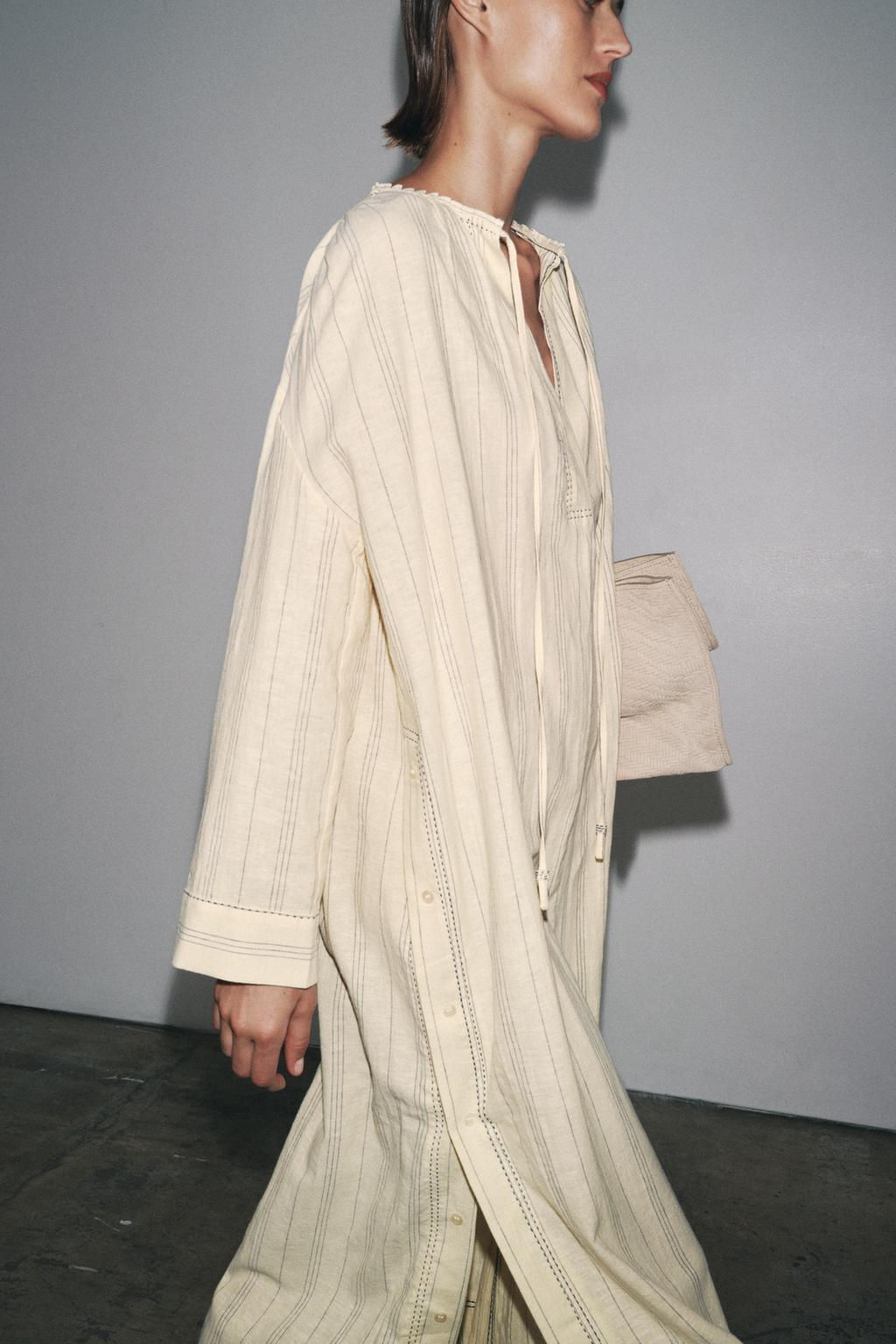 STRIPED LINEN BLEND TUNIC DRESS ZW COLLECTION - Zara фото 4