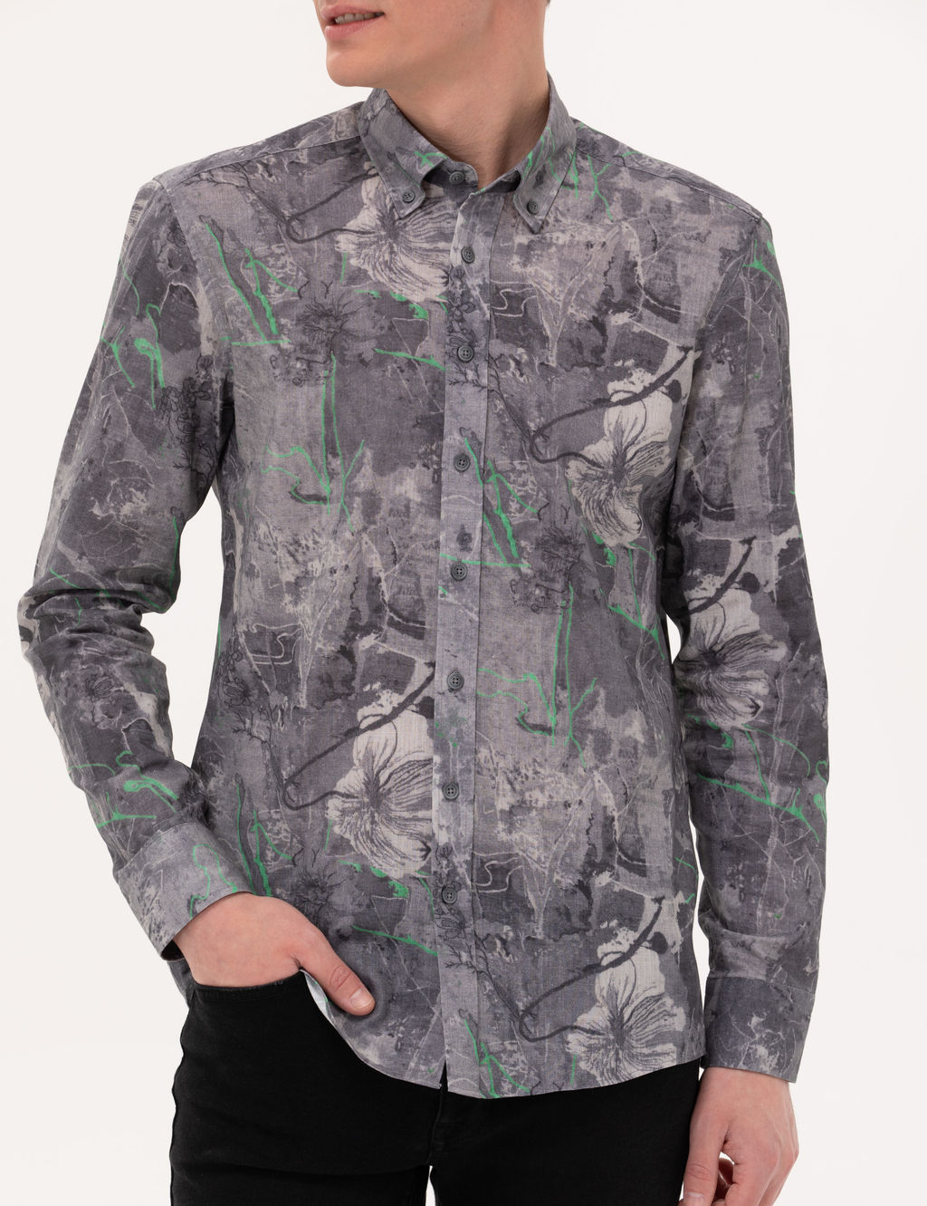 Gri Slim Fit Uzun Kollu G_mlek