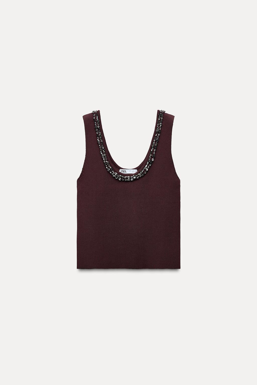 PLAIN KNIT TOP WITH RHINESTONE BEADS - Zara фото 7