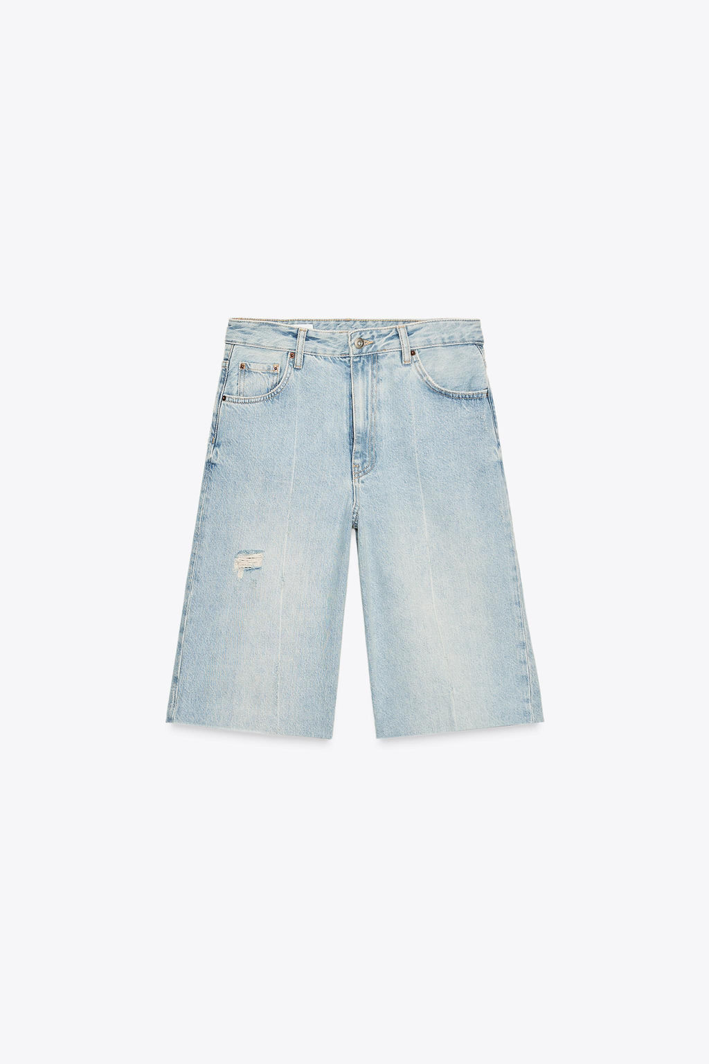 TRF RIPPED MID-RISE DENIM JORTS - Zara фото 6