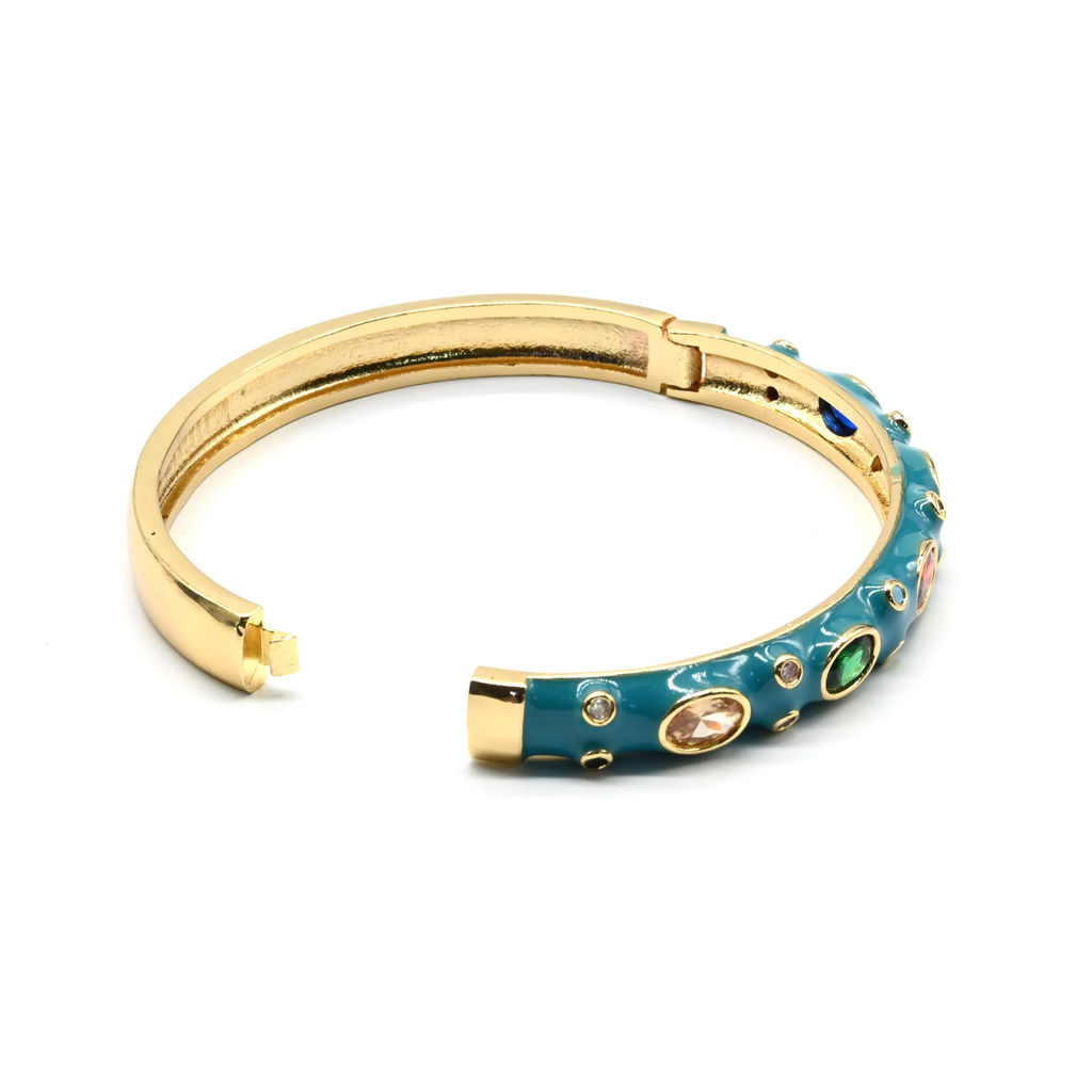 Браслет круглый с эмалью и цирконами цв.бирюзовый, 16,5см