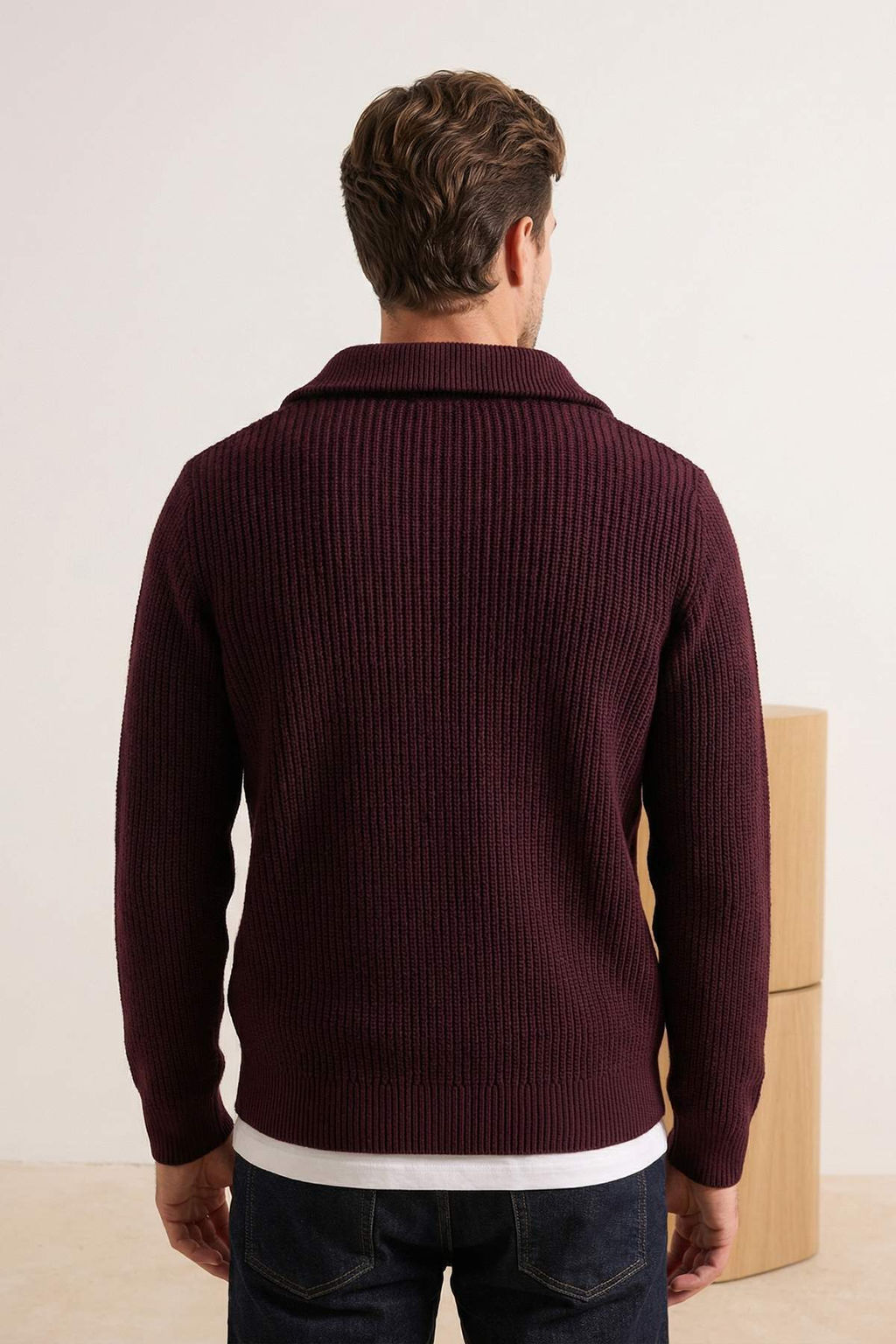 Bordo Regular Yar?m Bal?kc? Yaka Duz Triko Kazak TMNAW22KZ0347